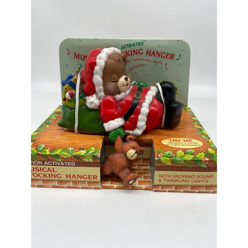 Vtg 1994 Stocking Hanger Snoring Bear Motion Activated Musical Tested